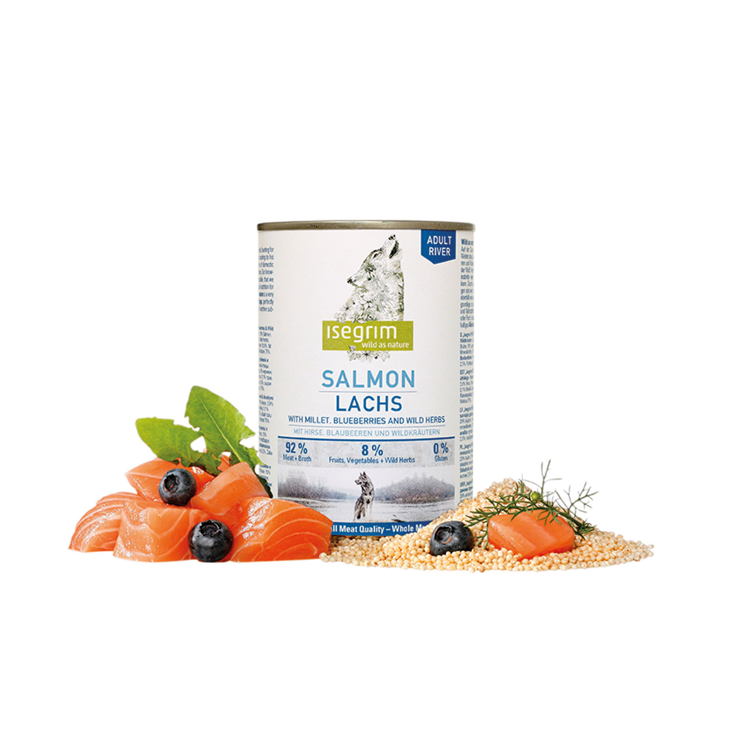 Lata Perro Adulto Salmón + Mijo, Bayas y Hierbas Silvestres, ISEGRIM, 400 g
